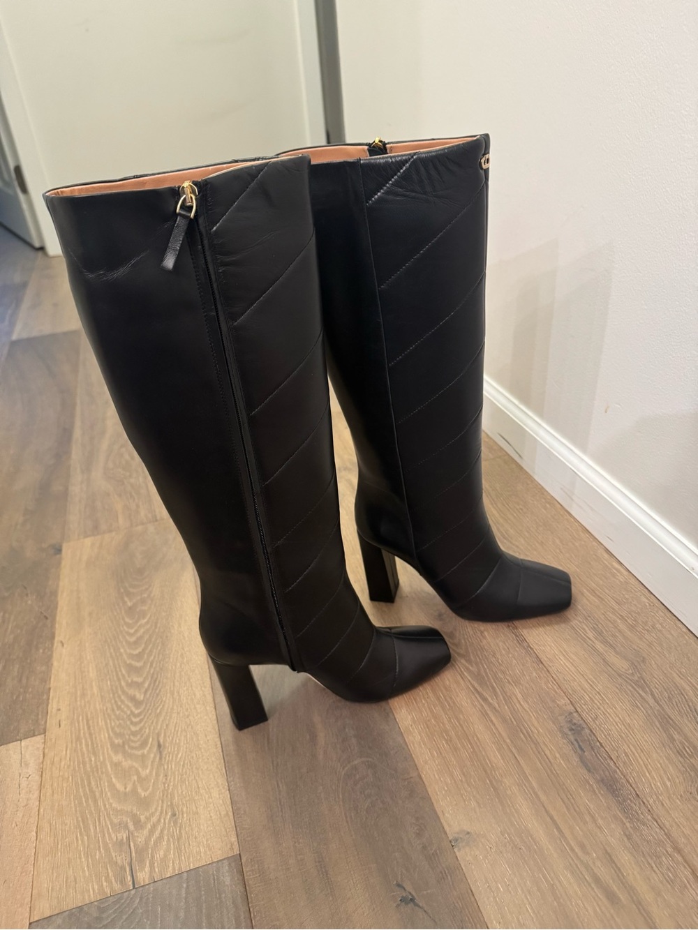 Elevated Black Quilted Tall Block-Heel Boots